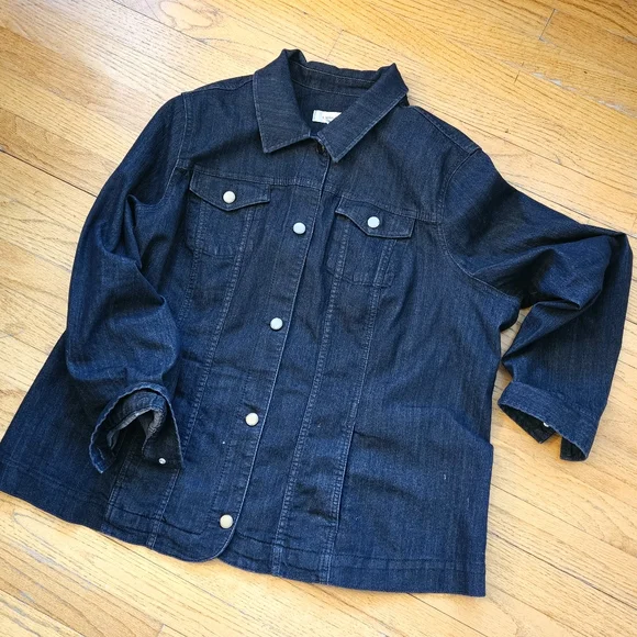 Croft & Barrow Casual Jean Jacket, Womens Plus 1X Dark Wash Denim - Picture 6 of 13